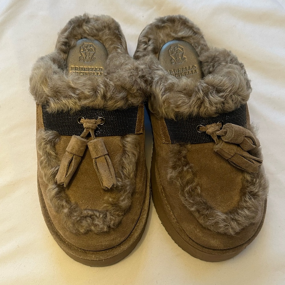 Brunello Cucinelli Shearling-lined Platform Slippers